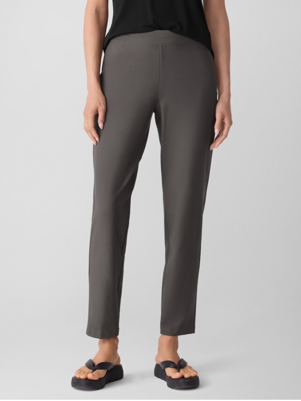 Eileen Fisher Washable Stretch Crepe Slim Pant Rye Large Ankle